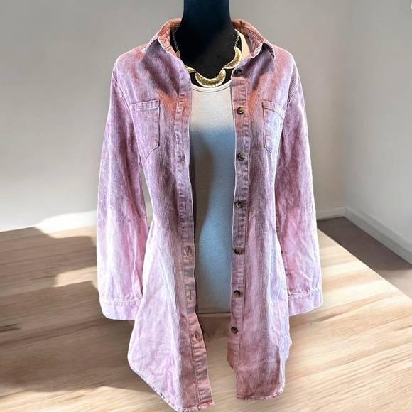 Peach Love California Womens Mauve Cord Shacket Size S Small Sm Tie Dye Corduroy - Picture 5 of 7